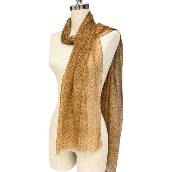 Vintage Coach Tan Brown Snakeskin Print Scarf Sheer Long Metallic Neutral Scarf - Picture 8 of 11